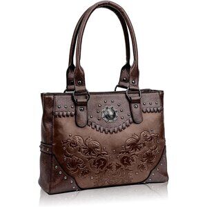 Women's Coffee Pu Leather Large Western Top Handle Vintage Embossed Shoulder Bag